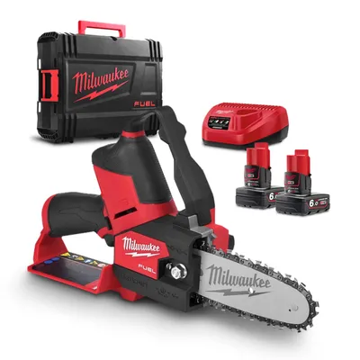 Акумулаторна резачка за дърва Milwaukee с 2 батерии и зарядно, 12 V, 6 Ah, 15 см, 3/8 ", 1.1 мм, M12 FHS-602X