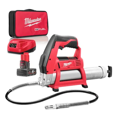 Акумулаторен такаламит за гресиране Milwaukee с 1 батерия и зарядно, 12 V, 4 Ah, за 0.4 кг, 562 bar, M12 GG-401B