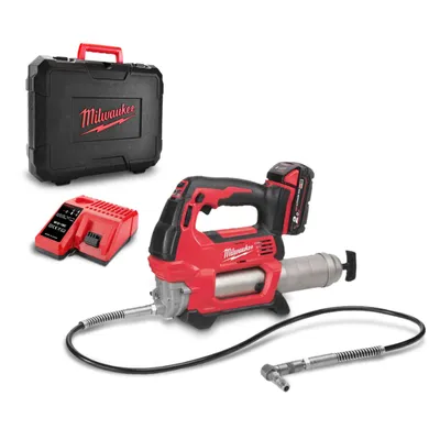 Акумулаторен такаламит за гресиране Milwaukee с 1 батерия и зарядно, 18 V, 2 Ah, за 0.4 кг, 690 bar, M18 GG-201C