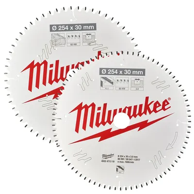 Диск циркулярен за рязане Milwaukee комплект 2 бр. с HM пластини за дърво  254 мм, 30 мм, 3 мм, 60/80 z, CSB MS