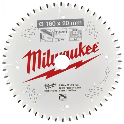 Диск циркулярен за рязане Milwaukee на алуминий с HM пластини с PTFE покритие  160 мм, 20 мм, 2.2 мм, 52 z, CSB P