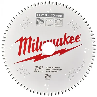 Диск циркулярен за рязане Milwaukee на алуминий с HM пластини с PTFE покритие  216 мм, 30 мм, 2.4 мм, 80 z, CSB MS