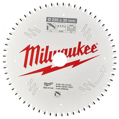 Диск циркулярен за рязане Milwaukee на алуминий с HM пластини с PTFE покритие  235 мм, 30 мм, 2.4 мм, 60 z, CSB P