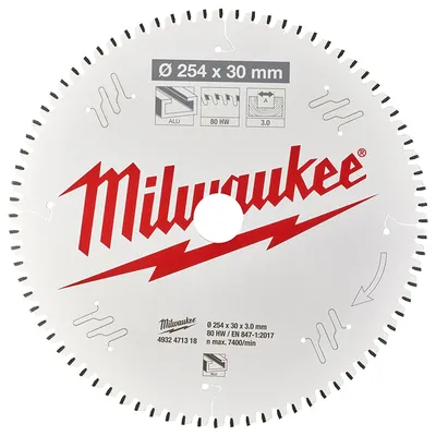 Диск циркулярен за рязане Milwaukee на алуминий с HM пластини с PTFE покритие  254 мм, 30 мм, 3 мм, 80 z, CSB MS
