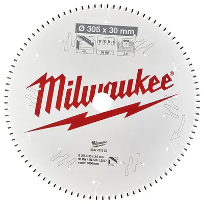 Диск циркулярен за рязане Milwaukee на алуминий с HM пластини с PTFE покритие  305 мм, 30 мм, 3 мм, 96 z, CSB MS