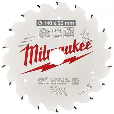 Диск циркулярен за рязане Milwaukee на дърво грубо с HM пластини 140 мм, 20 мм, 1.6 мм, 18 z, CSB P