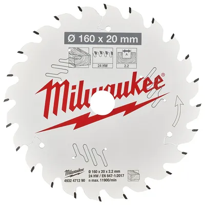 Диск циркулярен за рязане Milwaukee на дърво грубо с HM пластини 160 мм, 20 мм, 2.2 мм, 24 z, CSB P