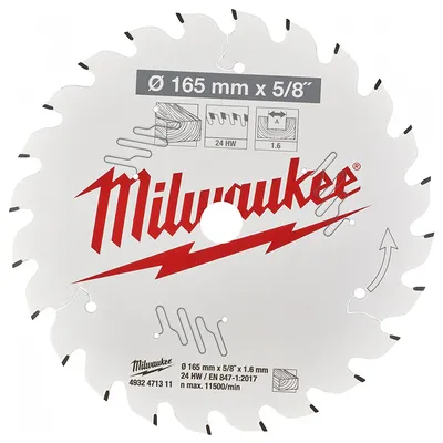 Диск циркулярен за рязане Milwaukee на дърво грубо с HM пластини 165 мм, 1.6 мм, 24 z, CSB P