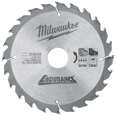 Диск циркулярен за рязане Milwaukee на дърво грубо с HM пластини 165 мм, 30 мм, 1.8 мм, 24 z, WCSB
