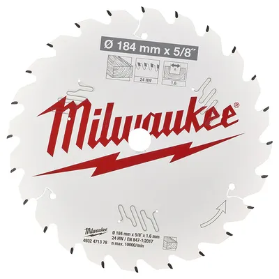 Диск циркулярен за рязане Milwaukee на дърво грубо с HM пластини 184 мм, 1.6 мм, 24 z, CSB P