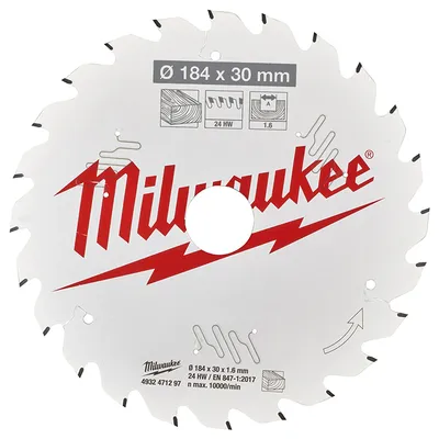 Диск циркулярен за рязане Milwaukee на дърво грубо с HM пластини 184 мм, 30 мм, 1.6 мм, 24 z, CSB P