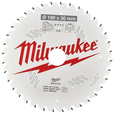 Диск циркулярен за рязане Milwaukee на дърво грубо с HM пластини 190 мм, 30 мм, 1.6 мм, 36 z, CSB P