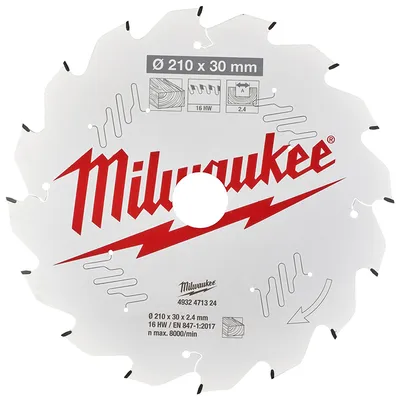 Диск циркулярен за рязане Milwaukee на дърво грубо с HM пластини 210 мм, 30 мм, 2.4 мм, 16 z, CSB P