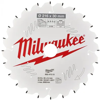 Диск циркулярен за рязане Milwaukee на дърво грубо с HM пластини  216 мм, 30 мм, 2.4 мм, 24 z, CSB MS