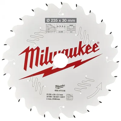 Диск циркулярен за рязане Milwaukee на дърво грубо с HM пластини 235 мм, 30 мм, 2.4 мм, 24 z, CSB P