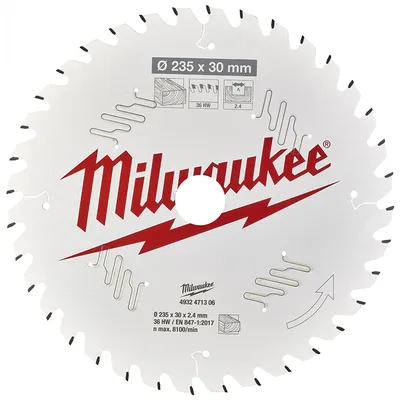 Диск циркулярен за рязане Milwaukee на дърво грубо с HM пластини 235 мм, 30 мм, 2.4 мм, 36 z, CSB P