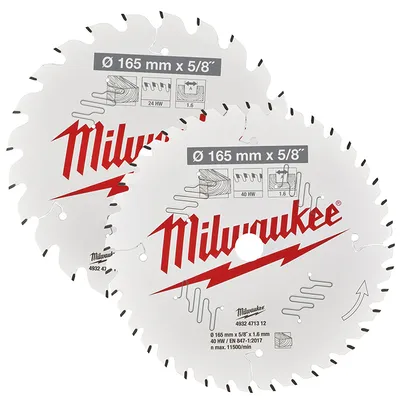 Диск циркулярен за рязане Milwaukee на дърво грубо с HM пластини комплект 2 бр. 165 мм, 1.6 мм, 24/40 z, CSB P