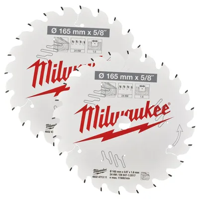 Диск циркулярен за рязане Milwaukee на дърво грубо с HM пластини комплект 2 бр. 165 мм, 1.6 мм, 24 z, CSB P