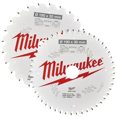 Диск циркулярен за рязане Milwaukee на дърво грубо с HM пластини комплект 2 бр. 190 мм, 30 мм, 1.6/2.1 мм, 24/48 z, CSB P