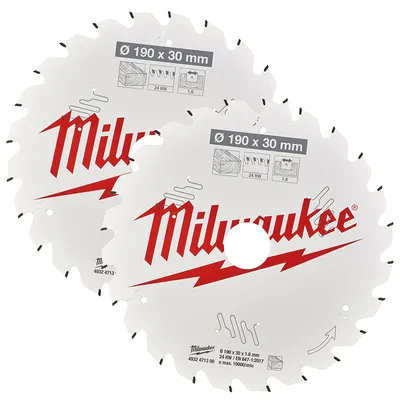 Диск циркулярен за рязане Milwaukee на дърво грубо с HM пластини комплект 2 бр. 190 мм, 30 мм, 1.6 мм, 24 z, CSB P