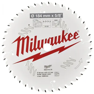 Диск циркулярен за рязане Milwaukee на дърво с HM пластини с PTFE покритие 184 мм, 2.1 мм, 40 z, CSB P
