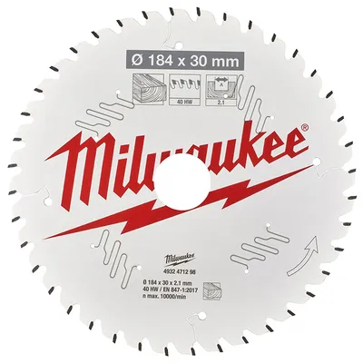 Диск циркулярен за рязане Milwaukee на дърво с HM пластини с PTFE покритие 184 мм, 30 мм, 2.1 мм, 40 z, CSB P