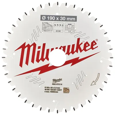 Диск циркулярен за рязане Milwaukee на дърво с HM пластини с PTFE покритие 190 мм, 30 мм, 2.4 мм, 40 z, CSB MS