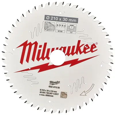 Диск циркулярен за рязане Milwaukee на дърво с HM пластини с PTFE покритие 210 мм, 30 мм, 2.8 мм, 48 z, CSB P