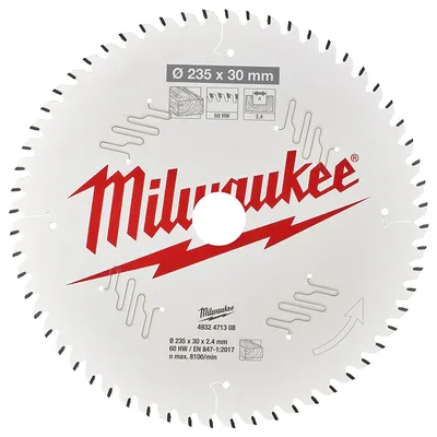 Диск циркулярен за рязане Milwaukee на дърво с HM пластини с PTFE покритие 235 мм, 30 мм, 2.4 мм, 60 z, CSB P
