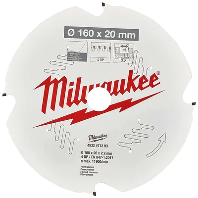 Диск циркулярен за рязане Milwaukee на фиброцимент с PCD пластини с PTFE покритие 160 мм, 20 мм, 2.2 мм, 4 z, CSB P
