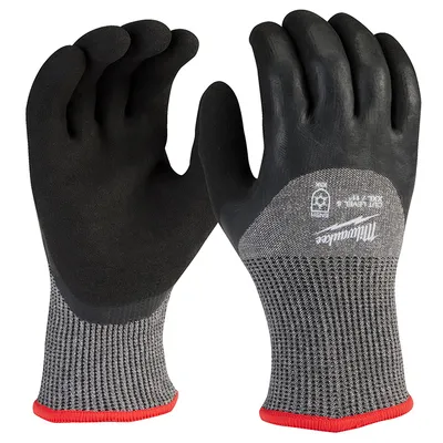 Ръкавици Milwaukee със защита от срязване ниво 5, зимни топени в нитрил размер 8, черно и сиво