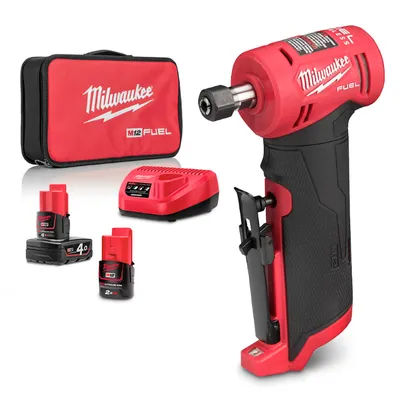 Акумулаторен ъглов шлайф Milwaukee с 2 батерии и зарядно, 12 V, 4/2 Ah, 0-10 000/0-15 000/0-20 000/0-24 500 об./мин, M12 FDGA-422B