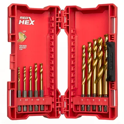 Свредло за метал HSS-TiN Milwaukee с 6-стенна опашка комплект 3-10 мм, 10 бр., Shockwave Red Hex
