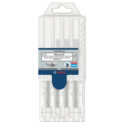 Свредло за армиран бетон Bosch SDS-plus комплект 6-10 мм, 5 бр., PRO SDS plus-5Х