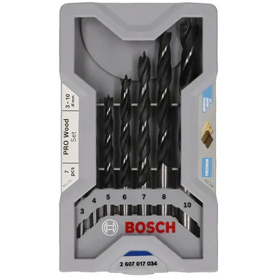Свредло за дърво Bosch CV с цилиндрична опашка комплект 3-10 мм, 7 бр., PRO Wood