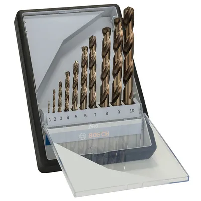 Свредло за метал HSS-Co Bosch с цилиндрична опашка комплект 1-10 мм, 10 бр., PRO Stainless Steel HSS-Co