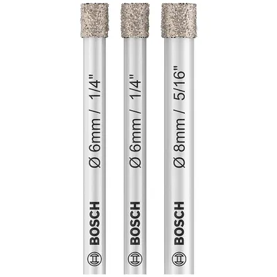 Свредло за стъкло и керамика Bosch диамантено комплект 6-8 мм, 66 мм, 3 бр., PRO Ceramic dry
