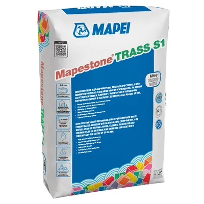 Лепило Mapei циментово за плочки супер гъвкаво 25 кг, бяло, Mapestone Trass S1
