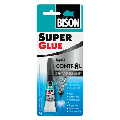 Лепило универсално Bison цианкрилатно секундно 3 г, Super Glue Control