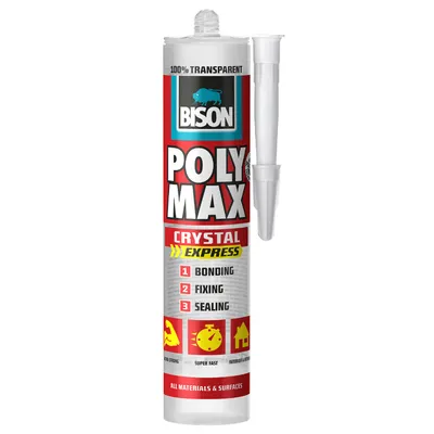 Силикон лепило Bison уплътнително неутрално 300 г, прозрачно, Poly Max Crystal Express
