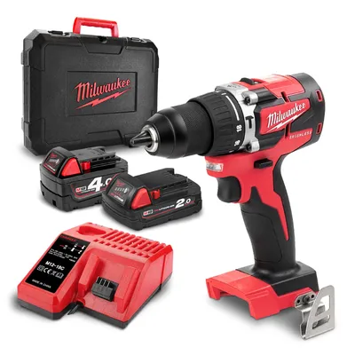 Акумулаторен винтоверт Milwaukee ударен с 2 батерии и зарядно, 18 V, 2/4 Ah, 60 Nm, 1.5-13 мм, M18 CBLPD-422C