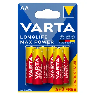 Батерия Varta кръгла алкална 1.5 V, AA/LR06, 6 бр., Longlife Max Power