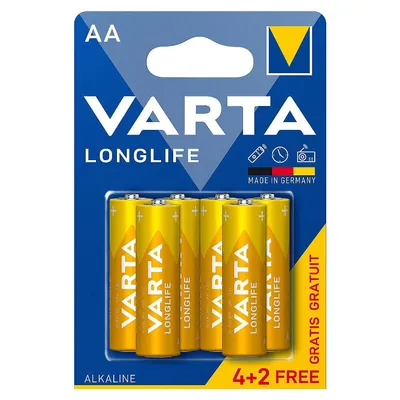 Батерия Varta кръгла алкална  1.5 V, AA/LR06, 6 бр., Longlife