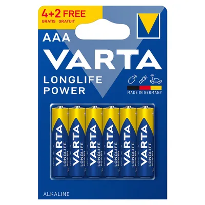 Батерия Varta кръгла алкална  1.5 V, AAA/LR03, 6 бр., Longlife Power