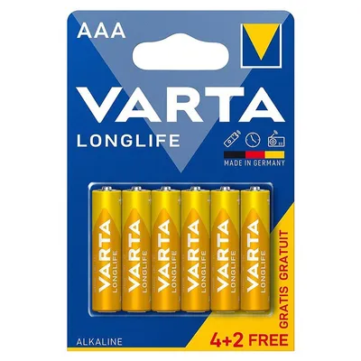 Батерия Varta кръгла алкална  1.5 V, AAA/LR03, 6 бр., Longlife