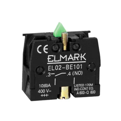 Контактен елемент Elmark за команден бутон 6 A, 400 V, 1 NO, зелен, EL02-BE 101