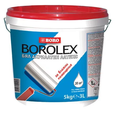 Латексова боя Boro за влажни помещения 12 кг, бяла, Borolex Latex