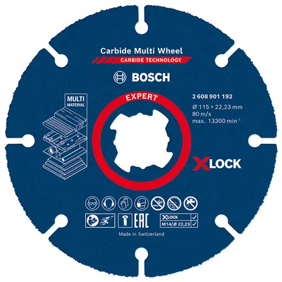 Диск карбиден за рязане Bosch на дърво, пластмаса, гипсокартон 115 мм, 22.23 мм, 1 мм, Expert Carbide Multi Wheel