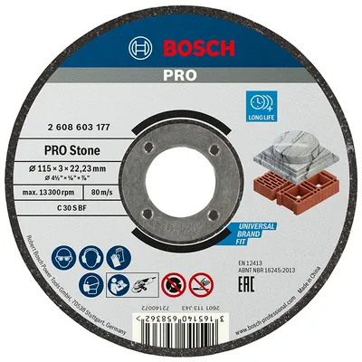 Диск карбофлексен за рязане Bosch на камък и неметали 115 мм, 3 мм, 22.23 мм, PRO Stone