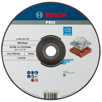 Диск карбофлексен за рязане Bosch на камък и неметали 230 мм, 3 мм, 22.23 мм, PRO Stone